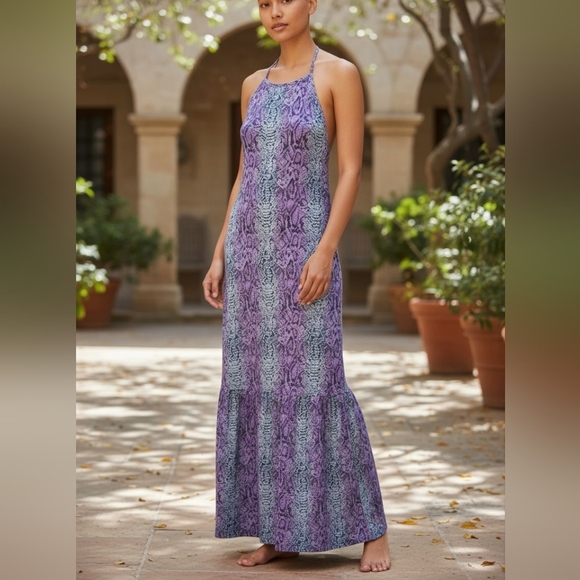 Caroline Hill Spaghetti Strap Bohemian Snakeskin Maxi Dress, Size Large - Picture 10 of 10